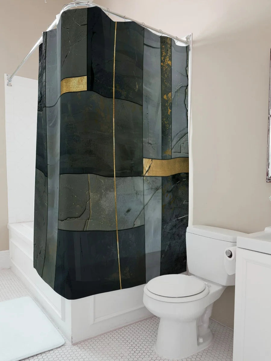 Luxuriöser Duschvorhang mit Marmoreffekt, wasserdicht, Badezimmer-Dekor, goldene Akzente, große Größe, 72,9 x 83,2 cm, Grau, Schwarz, Weiß, modernes Des