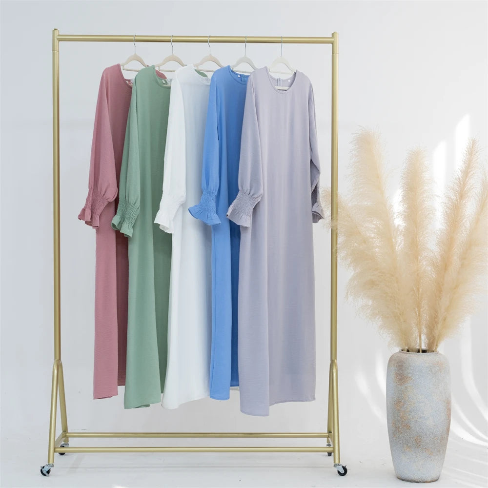 Eid Jersey Solid Modest Under Abaya Dubai 2024 Palestine Women Islamic Clothing Muslim Kaftan Inner Dresses Robe Femme Musulmane.