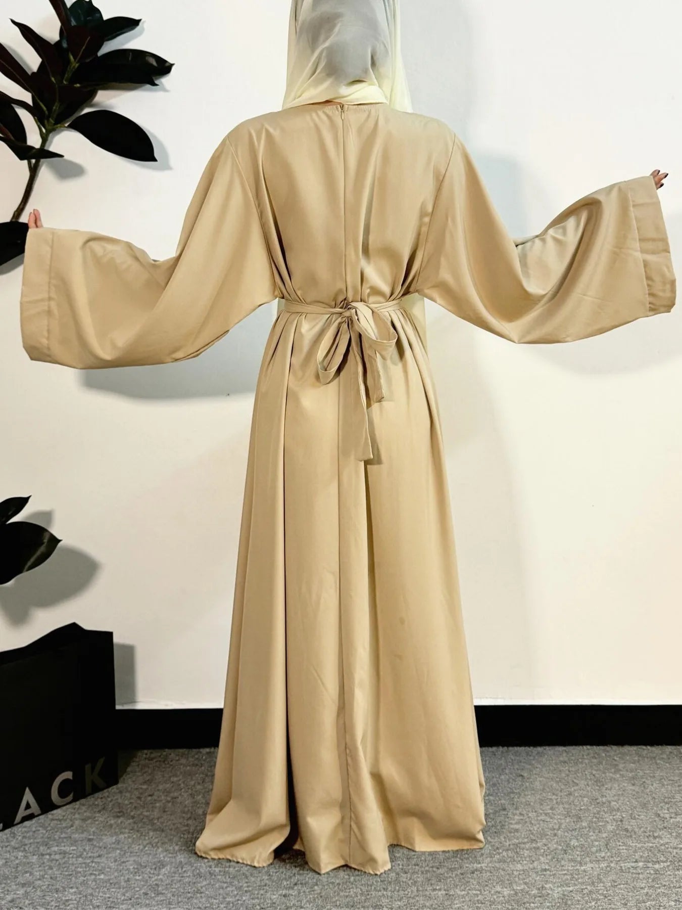 Muslim Abayas Women Kaftans Prayer Dress With Belt Full Sleeve.