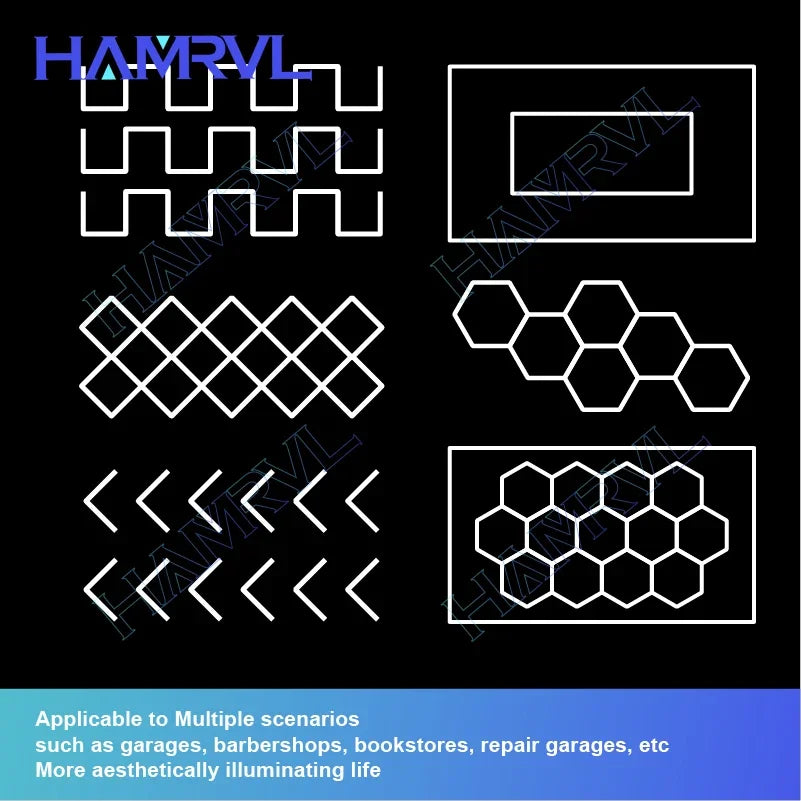 Hexagon LED lighting for Garage Barbecue Shop Barbershop Gym Bar Car Detailing Showroom 4S Workshop Ceiling Light Honeycomb Tube.