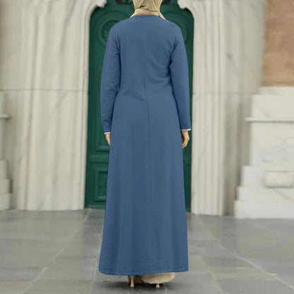 Muslim Women's Long Sleeve Crepe High Split Hem Dress.