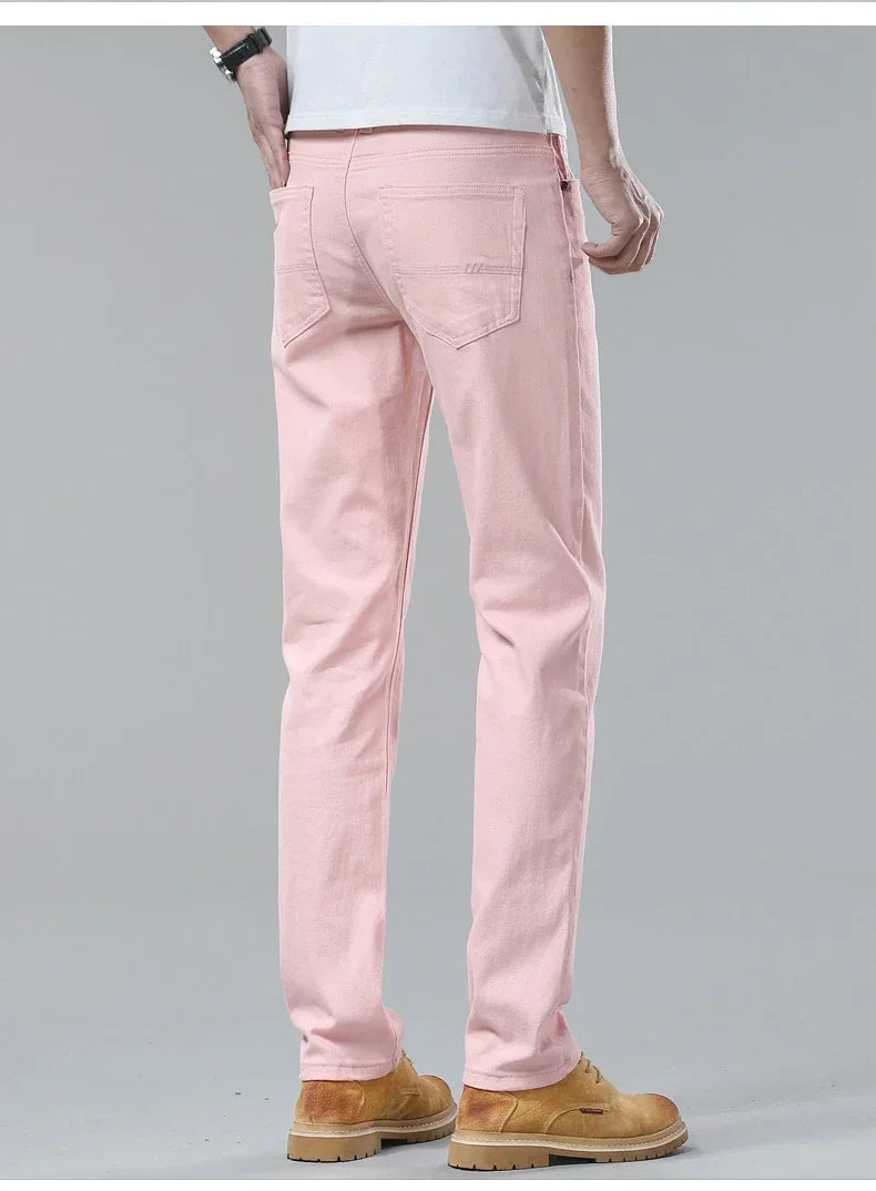 98% Cotton 4 Colors Stretchy Jeans Men's Mid-waist Straight Pencil Denim Trousers Brand Clothing Personality Fashion Male Pants.