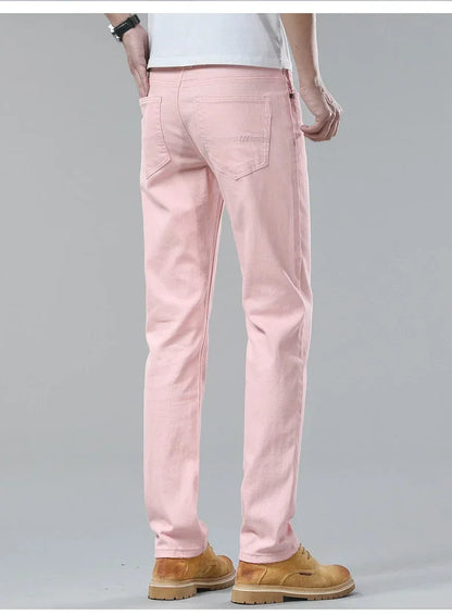 98% Cotton 4 Colors Stretchy Jeans Men's Mid-waist Straight Pencil Denim Trousers Brand Clothing Personality Fashion Male Pants.