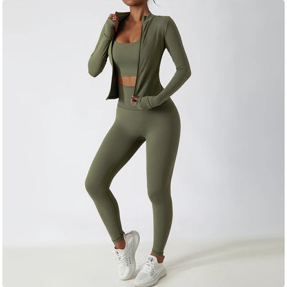 Hearuisavy 2Pcs Long-Sleeved Set Women Casual Outdoor Running Jackest Suit Yoga Clothing Quick Drying Push Up Fitness Sportswear