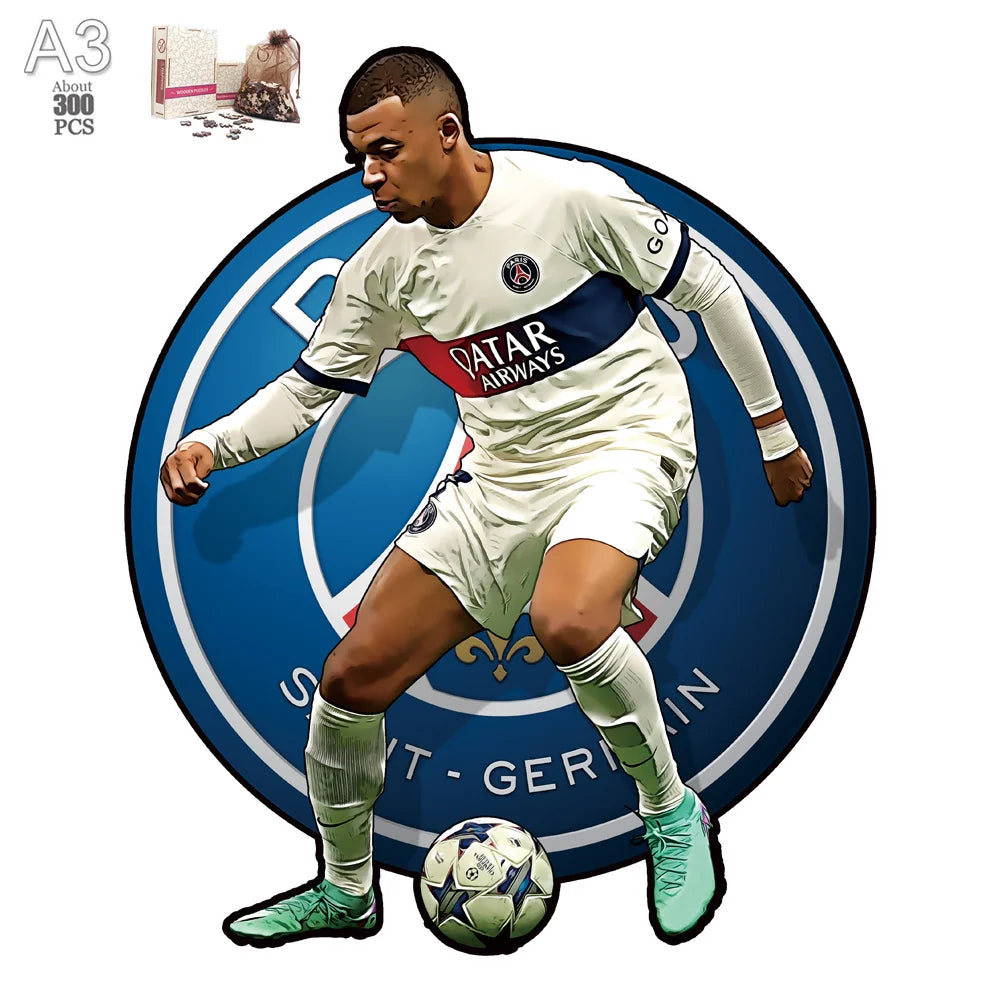 Soccer Player Wooden Puzzle for Football Fan Sports Star Wood Jigsaw Advanced Difficulty A3 A4 Size Puzzles