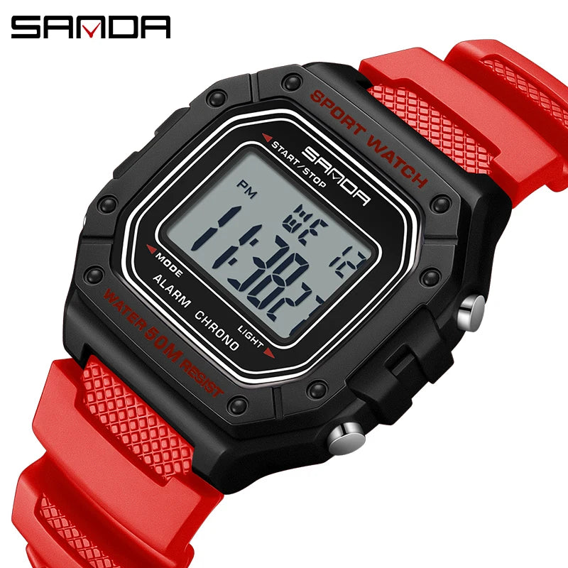 SANDA 2156 Fashion Mens Watch Military Water Resistant Sport Watches Army Big Dial Led Digital Wristwatches Stopwatches For Male