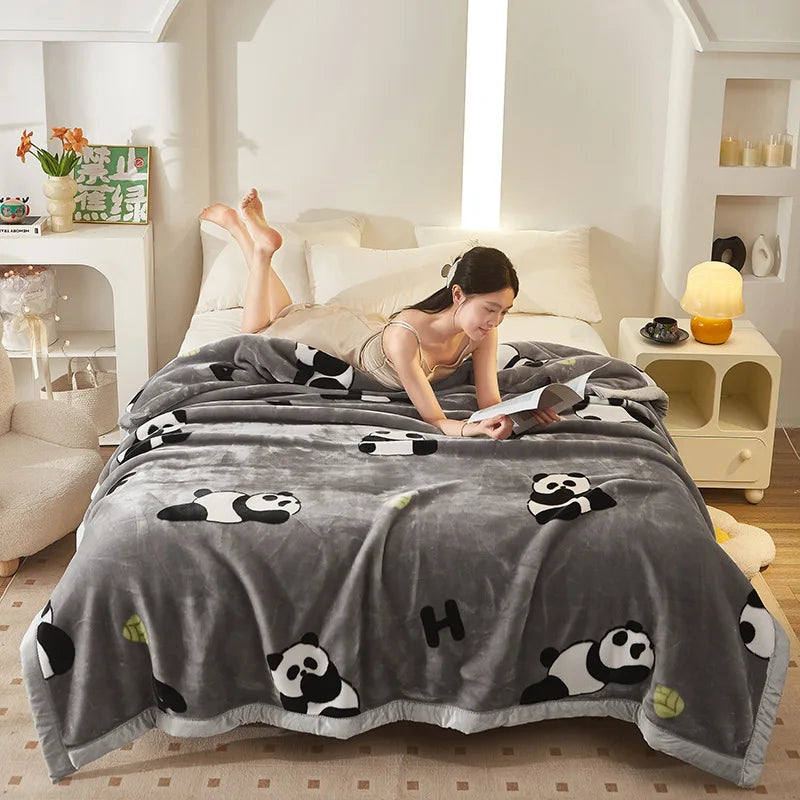 4.5kg Home Thicken Quilt Comforters Winter Warm Raschel Plush Blanket Print Throw Double Layer Fluffy Soft Quilt 200x230cm 이불 이불
