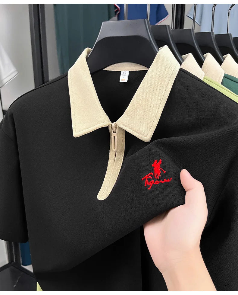 Designer brand fashion short sleeve polo shirt men luxury pony embroidery breathable summer color blocked high-end Paul T-shirt