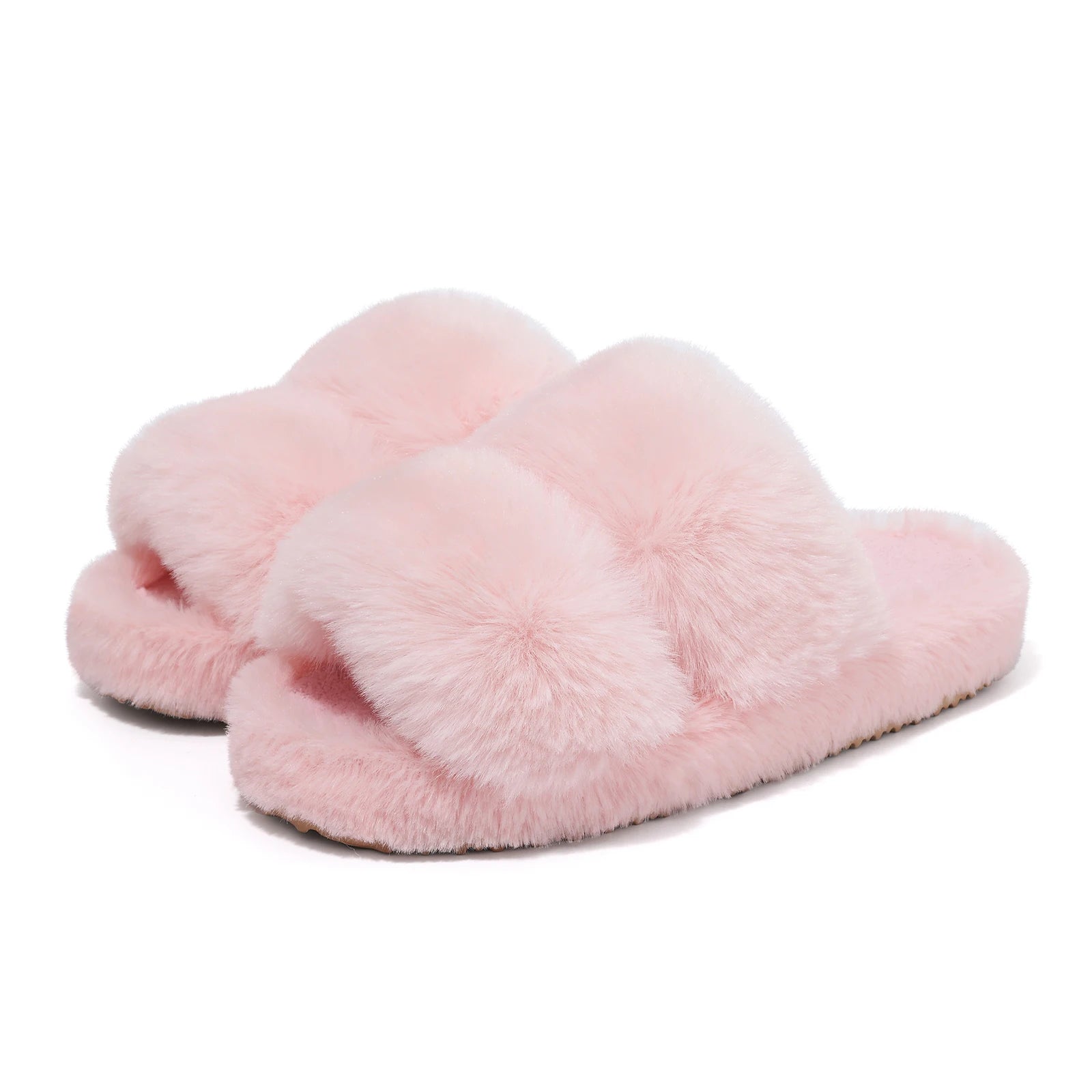 Evshine New Open Toe Fluffy Slippers Indoor Warm Fur Female Slides Fashion Plush Women House Shoes Women Winter Fuzzy Slippers.