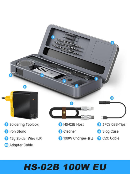 FNIRSI HS 02 Smart Soldering Iron Automatic Sleep 100-450℃ Temperature Rapid Heating PCB Soldering Station Portable Toolbox Kit
