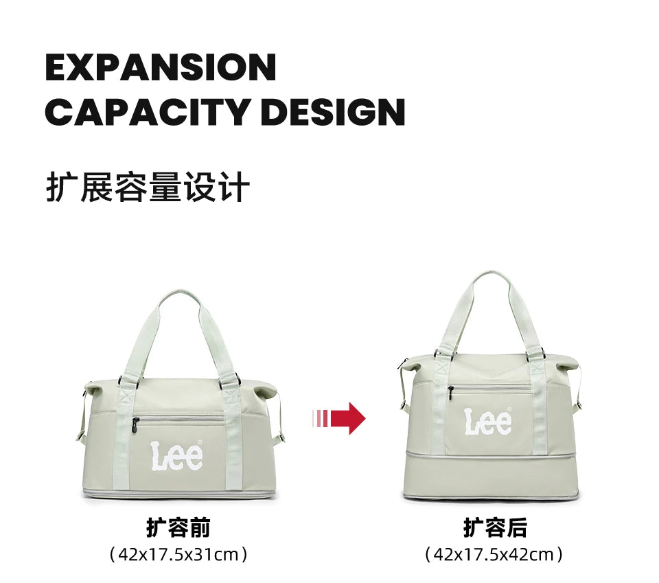 LEE Expandable Large Capacity Luggage Travel Handbag Women Sports Fitness Gym Yoga Bag Waterproof Dry Wet Pocket Duffel Bag.