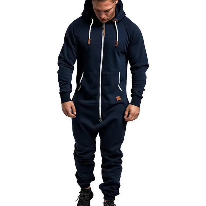 New Custom 3D Full Design Jumpsuit Pajamas Long-sleeved sports pants solid color splicing casual sweater men's zipper hoodie