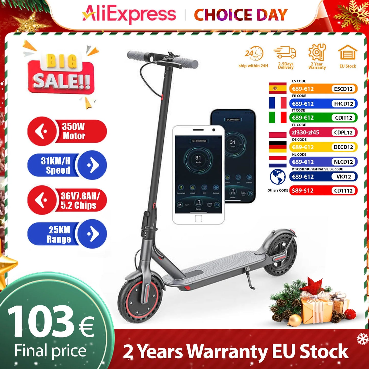 JUICEASE TX01 Electric Scooter for Adults 7.8Ah 350W Powerful Motor up to 31KM/H Speed Smart APP Electric Scooter with 5.2 Chips.