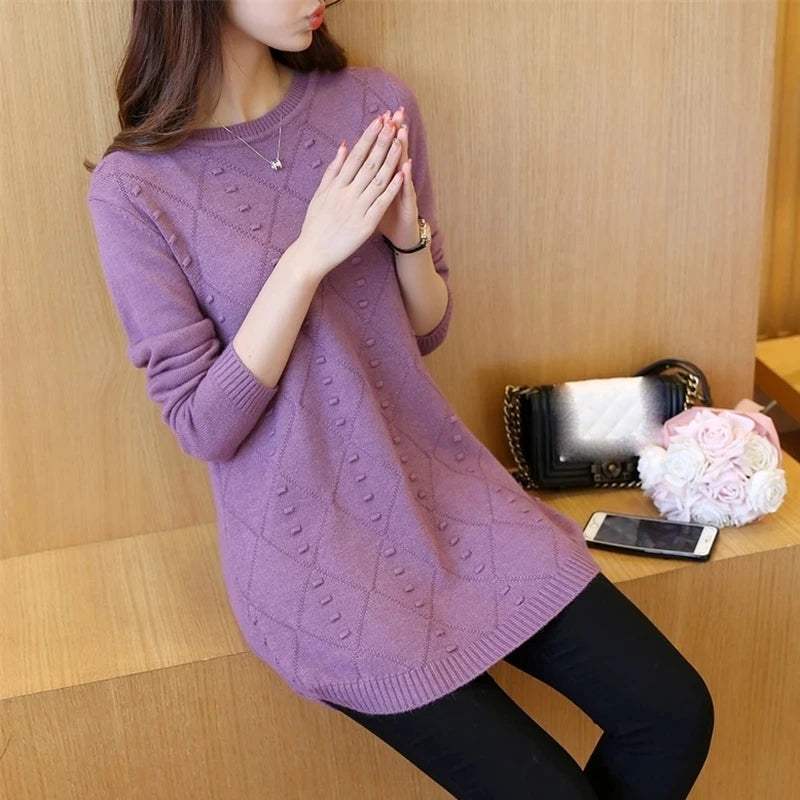 Strick pullover Herbst Winter Tops O-Ausschnitt Langarm Pullover lässig warme Damen pullover Midi lange schlanke Pullover Mädchen