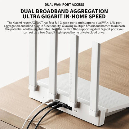 2024 NEW Original Xiaomi AX3000T Router 5GHz 160MHz Broadband 1.3GHz Processor High Speed NFC Connection For Home Office Games.