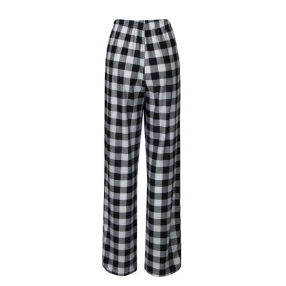 Frauen Weihnachten Pyjama Hosen Herbst Winter Plaid Gedruckt Hosen Mode Lässig Breite Bein Hosen Kleidung Streetwear