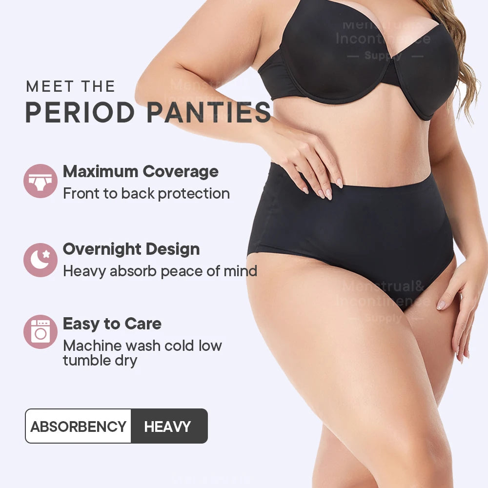 High Waist Period Panties for Women 4-Layer Leakproof Protection Heavy Absorption Menstrual Panties Breathable Reusable.