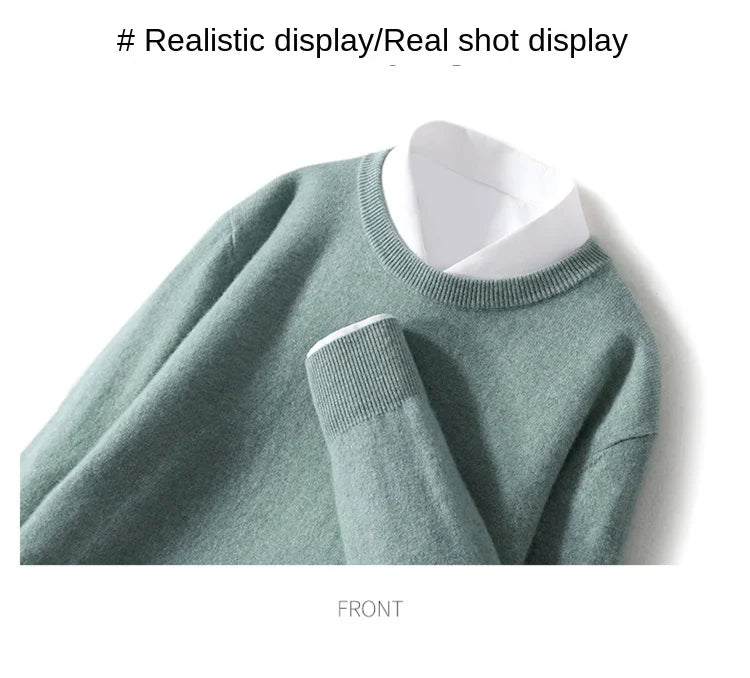 2025 100% Pure Merino Wool Men's Round Neck Pullover Solid Color Plus Size Casual Sweater Autumn And Winter Sports Cashmere Top