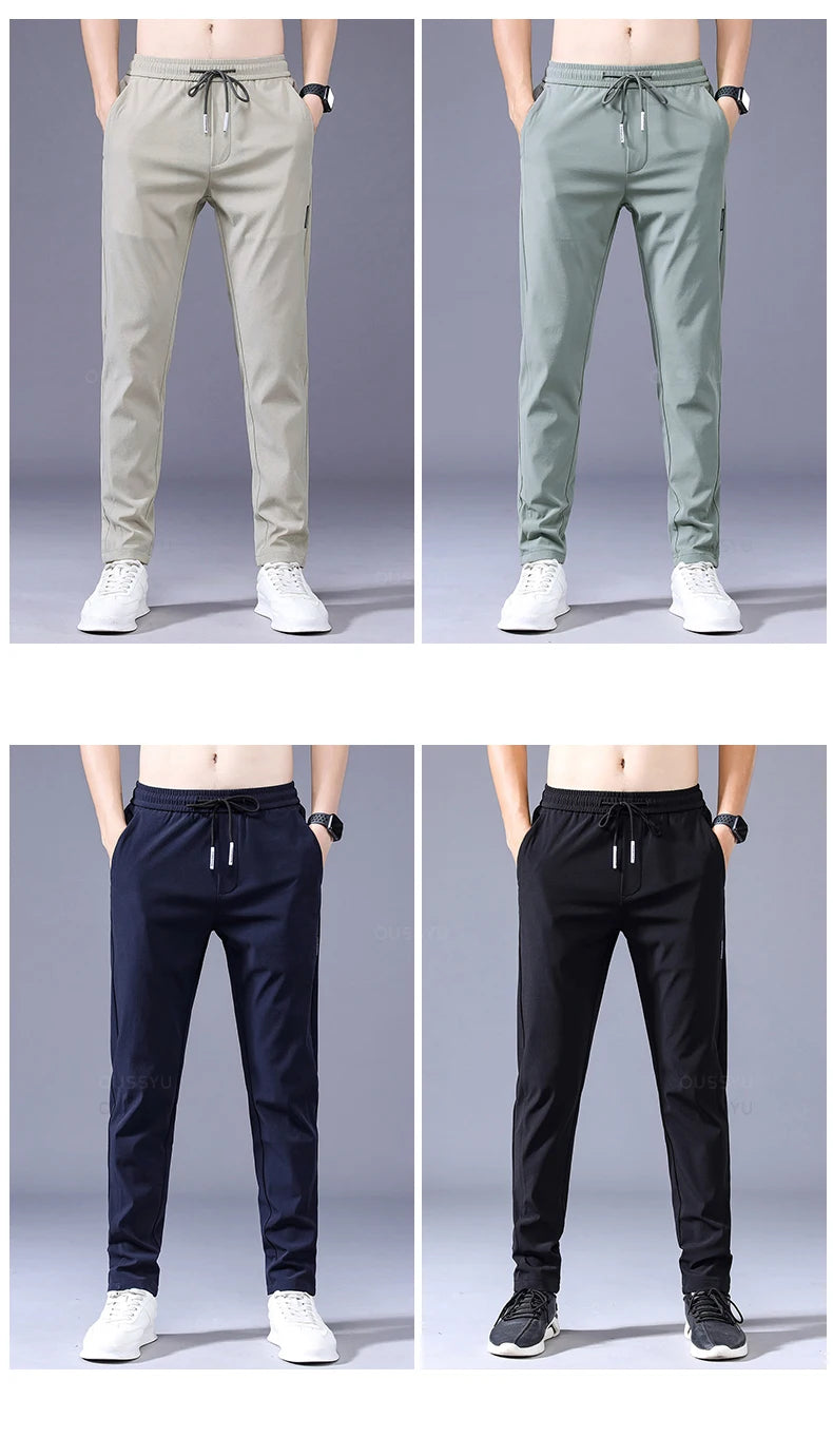 OUSSYU Brand New Spring Summer Men's Casual Pants Slim Pant Straight Thin Trousers Male Fashion Stretch Khaki Jogging 28-38.