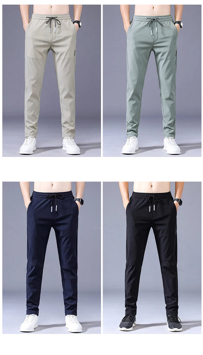 OUSSYU Brand New Spring Summer Men's Casual Pants Slim Pant Straight Thin Trousers Male Fashion Stretch Khaki Jogging 28-38.