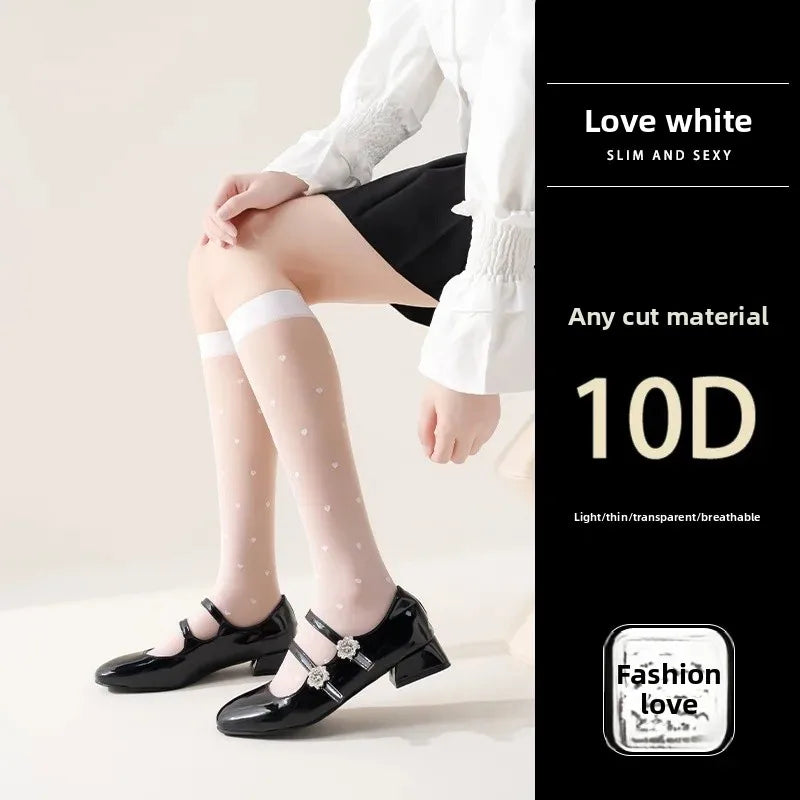Women's Mid-calf Thin Transparent Stockings Summer Leggings Pure Desire Style Black White Color Half-Transparent Long Tube Socks
