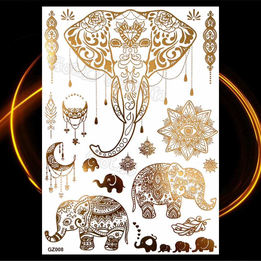 1PC Summer Style Men Women Body Art Gold Metallic Tattoo Sticker HYS-101 Chain Bracelet Fake Jewelry Waterproof Temporary Tattoo