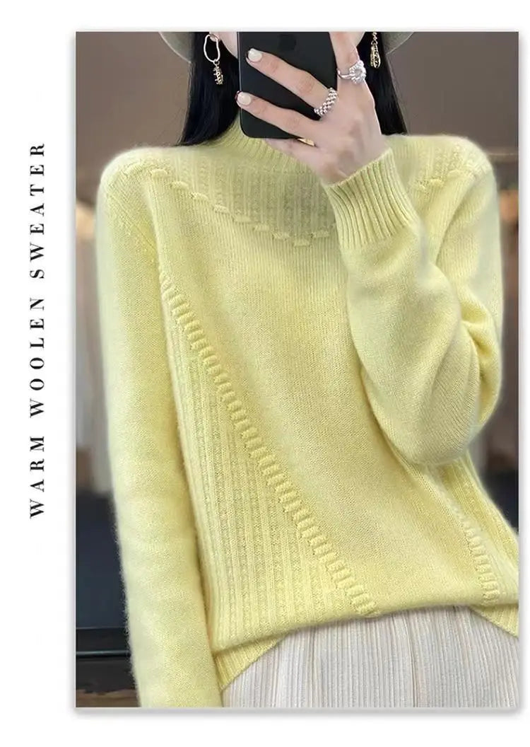 2024 herbst Neue Lose frauen Halb-rollkragen Verdickt Einfarbig Einfache Häkeln Beiläufige Gestrickte Pullover Pullover Top