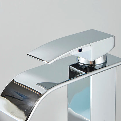 Chrome Bathroom Basin Faucet Waterfall Faucet Single Handle Wide Spout High Style Hot Cold Water Tap  for Bathroom