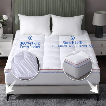 Cooling Mattress Topper , Extra Thick Mattress Pad Pillow Top Mattress Cover Quilted Fitted Mattress Protector.