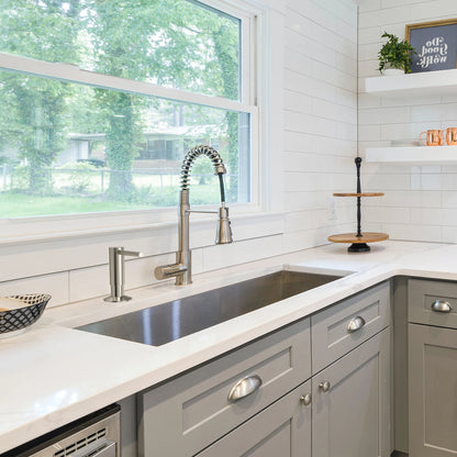 SAMODRA Messing-Seifenspender mit Verlängerungsrohr-Set, gebürstetes Nickel, Flüssigseife, Waschmittelspender für Küchenspüle, Badezimmer