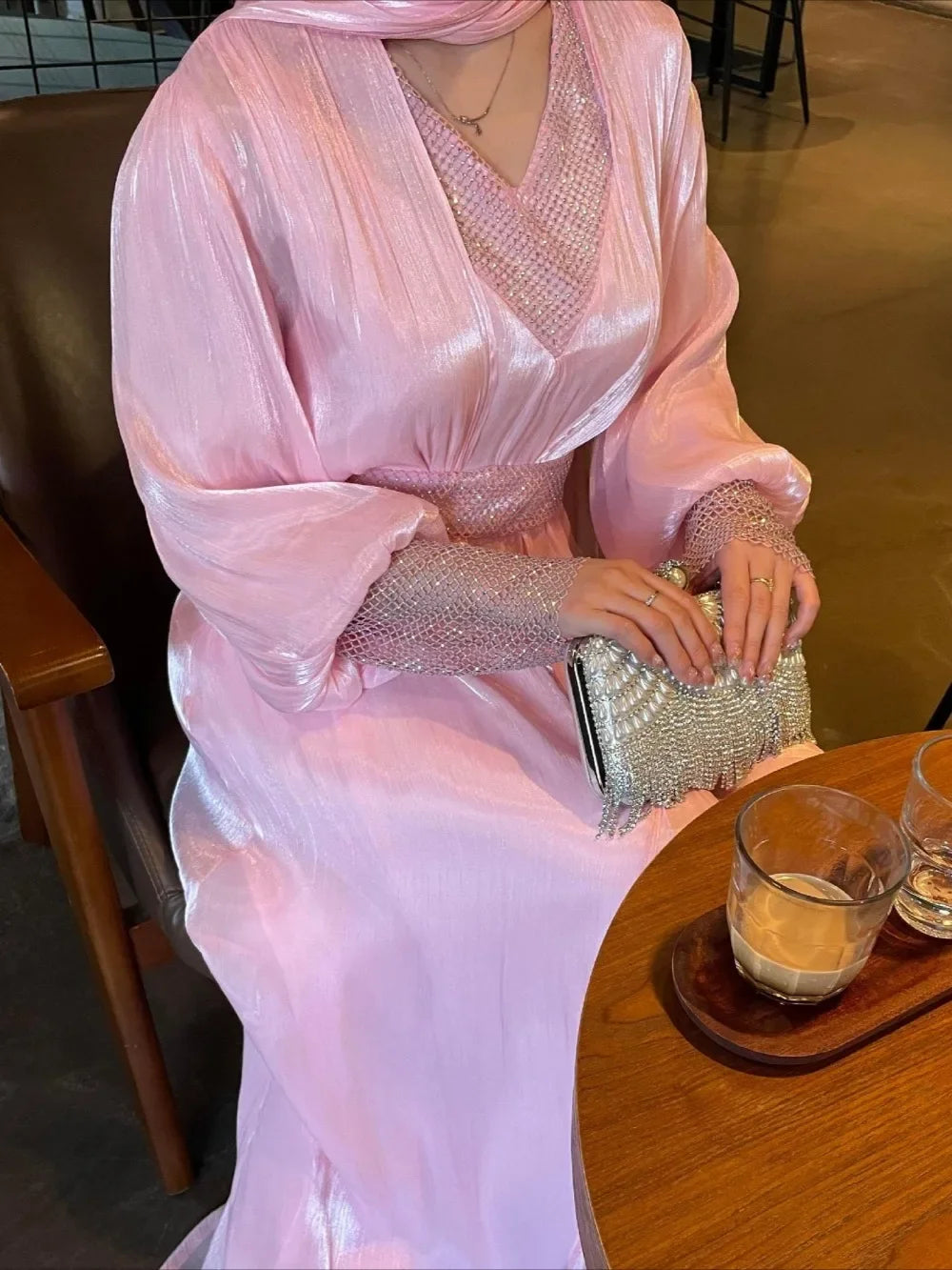 Party Dresses 3 Piece Set for Women Muslim Abaya with Scarf Long Cardigan Robe Vestidos Sashes Dubai Abayas Eid Ramadan Jalabiya.