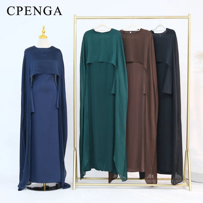 Ramadan 2 Piece Muslim Women Set Dubai Modest Abaya Islam Abayas Femme Elegant Arabic Clothing Fashion Turkey Solid Outfit 2025.