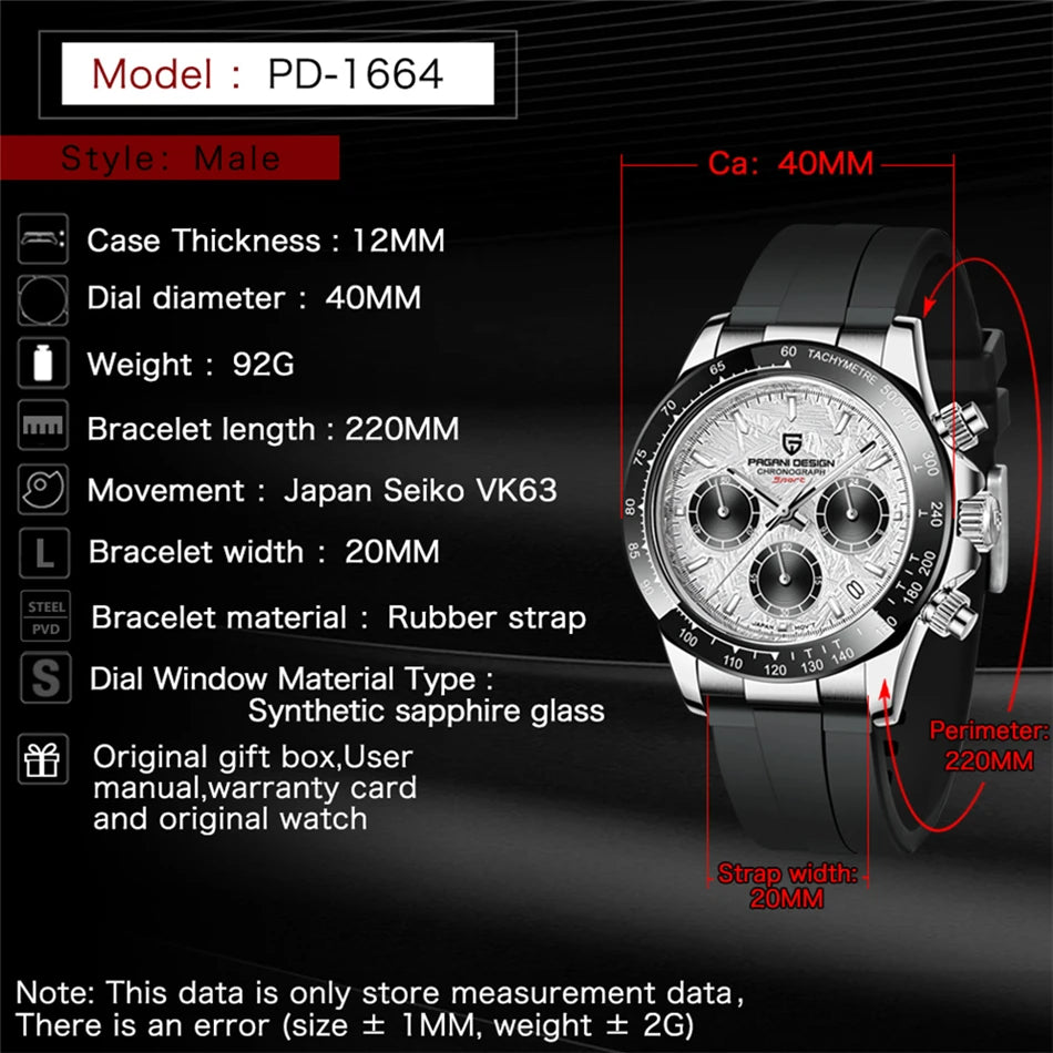 40mm New V2 PAGANI DESIGN Men's Quartz Watches Sapphire Retro Chronograph Stainless Steel Waterproof Watch Men Relogio Masculino.