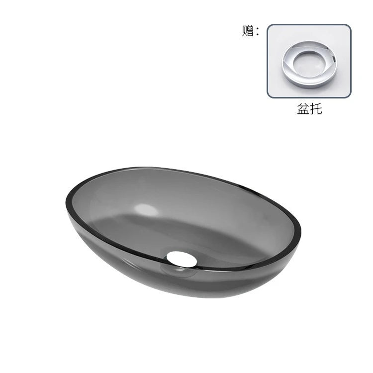 Farbiges, transparentes Badezimmerwaschbecken aus gehärtetem Glas, Hotel, modernes Aufsatzwaschbecken, Waschbecken mit Wasserfall-Wasserhahn, 49 x 35 x 13 cm
