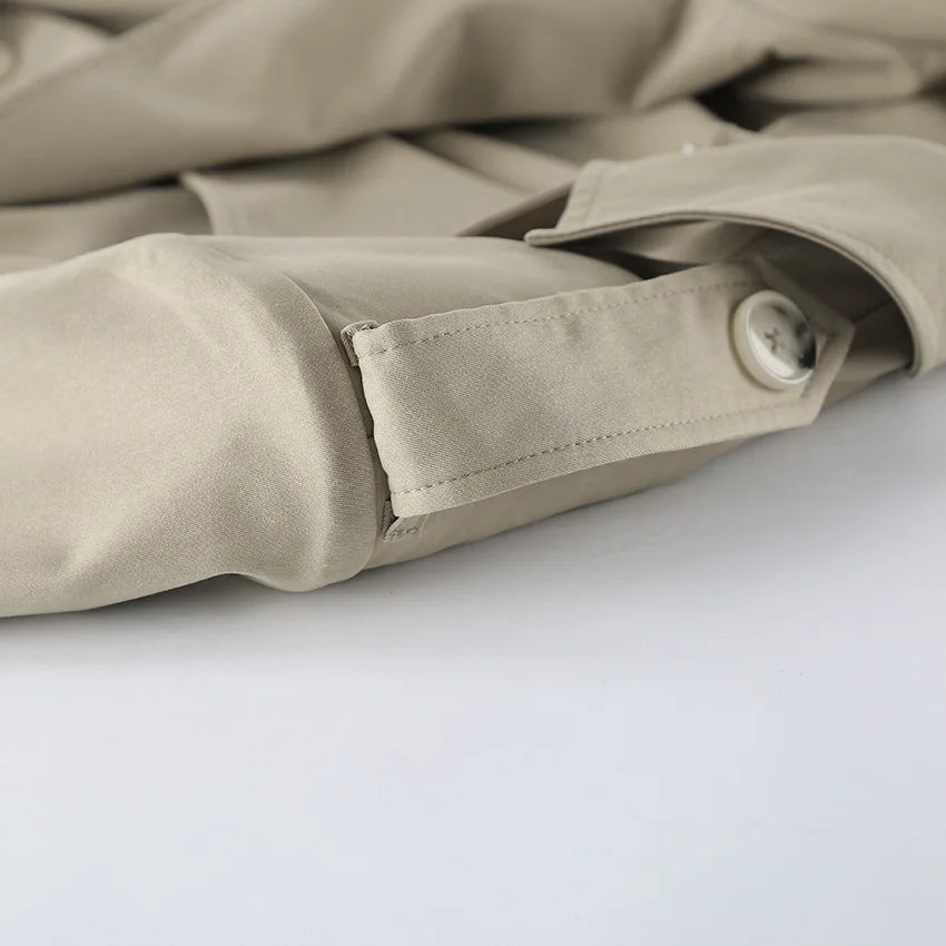 2025 Women Fall Lace-up Cropped Trench Coat Fashion Lapel Long Sleeves Wide Shoulder Windbreaker Jacket Commuting Daily Jackets.