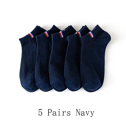 5 Pairs Of Thin Summer Blending Boat Socks Plain Color Mens Casual Socks Breathable Sweat Absorbing Calibration Socks.