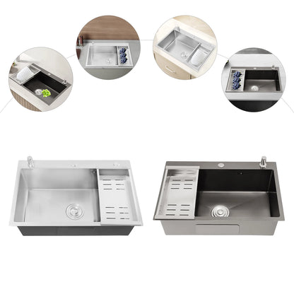68 x 45 cm großes Waschbecken mit V-förmigem Abtropfkorb und Seifenspender, Anti-Überlauf-Küchenspüle, Edelstahlspüle