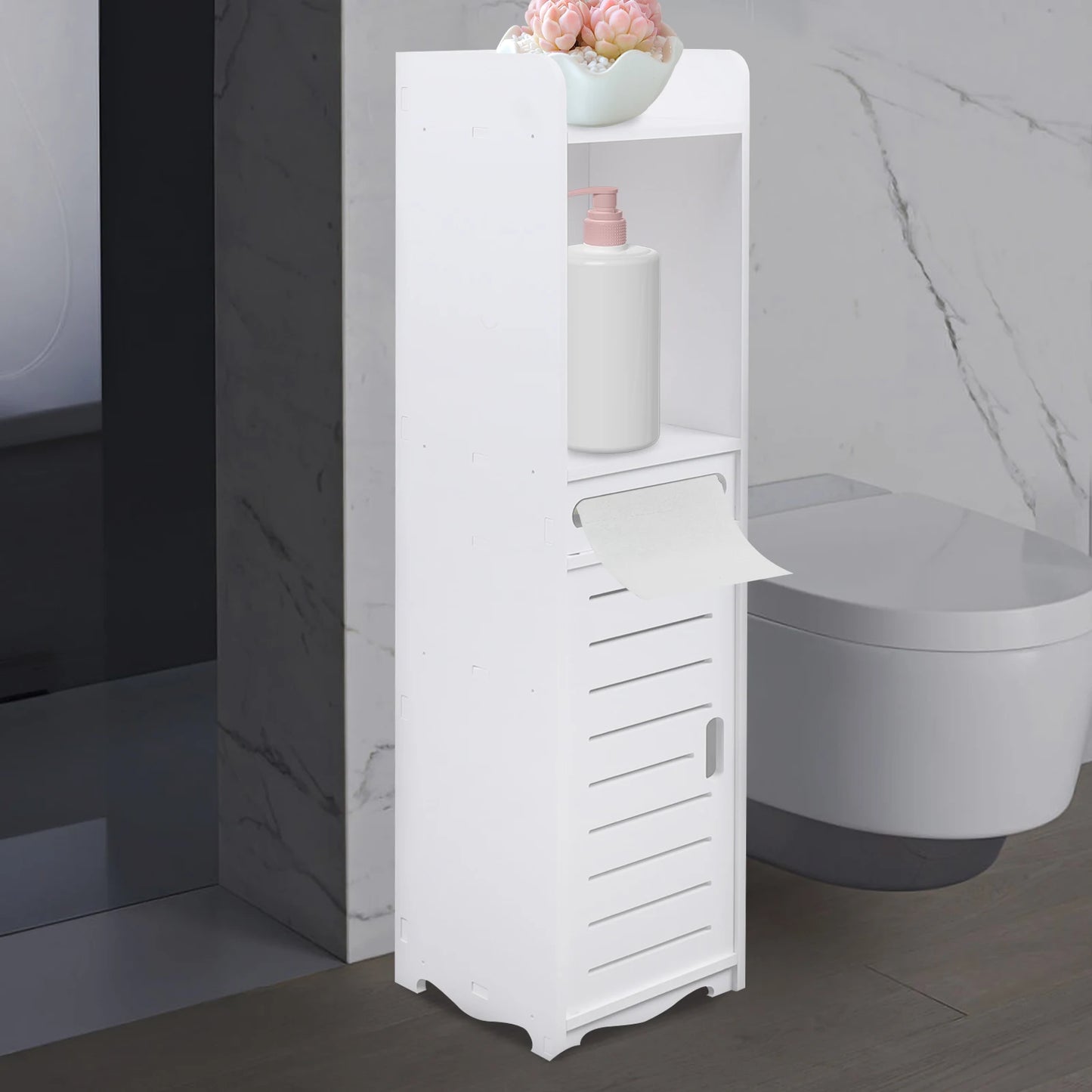 Moderner Badezimmers chrank Holz Kunststoff platte freistehende Toilette hohes schmales Regal weiß 20x20x80cm