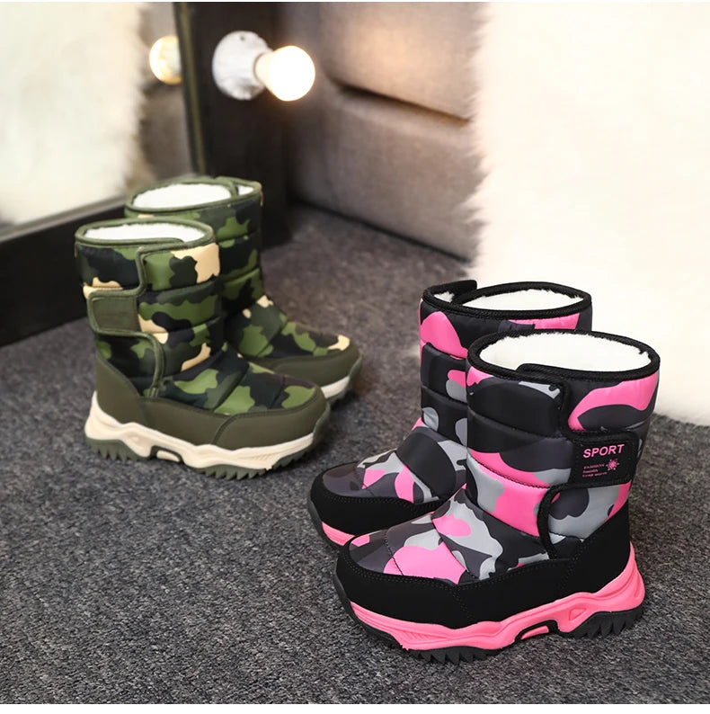2025 Winter Children Shoes Plush Waterproof Fabric Non-Slip Girl Shoes Rubber Sole Snow Boots Fashion Warm Outdoor Boots.