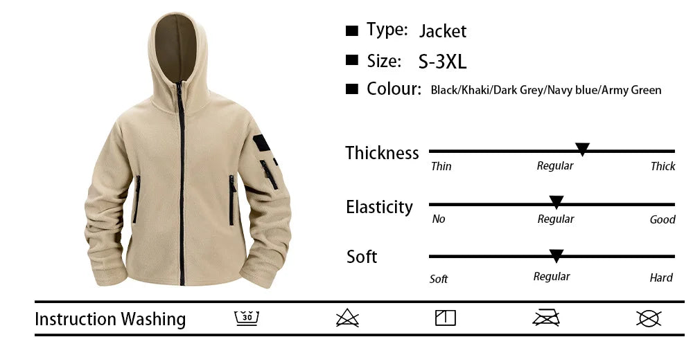 Autumn Winter Polar Fleece Warm Hooded Jacket Mens Full-Zip Up Windproof Hooded Coat Outdoor Loose Casual Fleece Sweatshirt.
