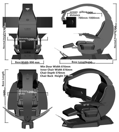 Manticore Zero Gravity Liegestuhl aus echtem Leder, Cockpit-Option, Memory-Schaum mit Massageunterstützung, mehrere Monitore