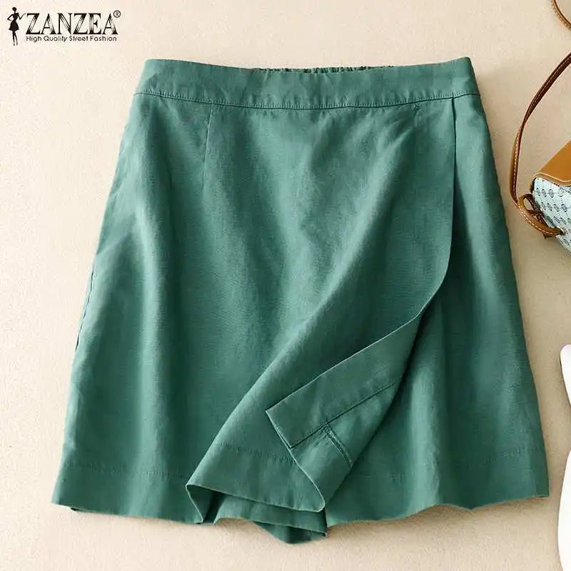 ZANZEA Women Summer Sports Shorts Korean Fashion Culottes 2025 Solid Casual Culotte Pant Elastic High Waist Shorts Streetwear.