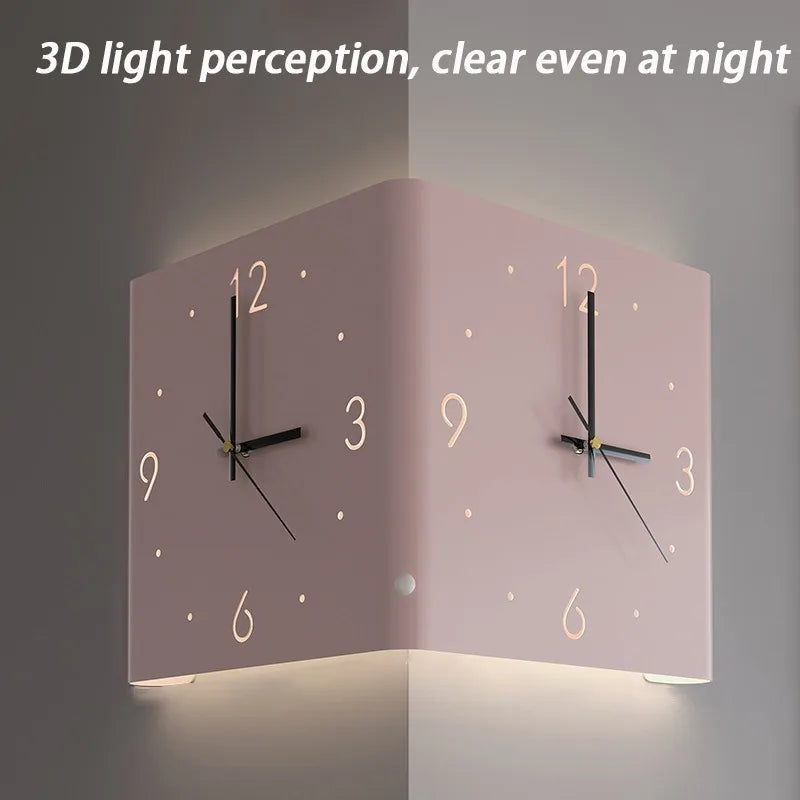Wohnzimmer Wanduhren Gebogene Ecke Doppelseitige Stille Wanduhren LED Induktion Beleuchtung Uhr Luxus Design Dekor