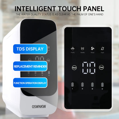 OSWNKW Reverse Osmosis Water Filtration System - 600GPD High Flow, Tankless, Reduced TDS, Compact, 1:2 Drain Ratio, Mineralized.