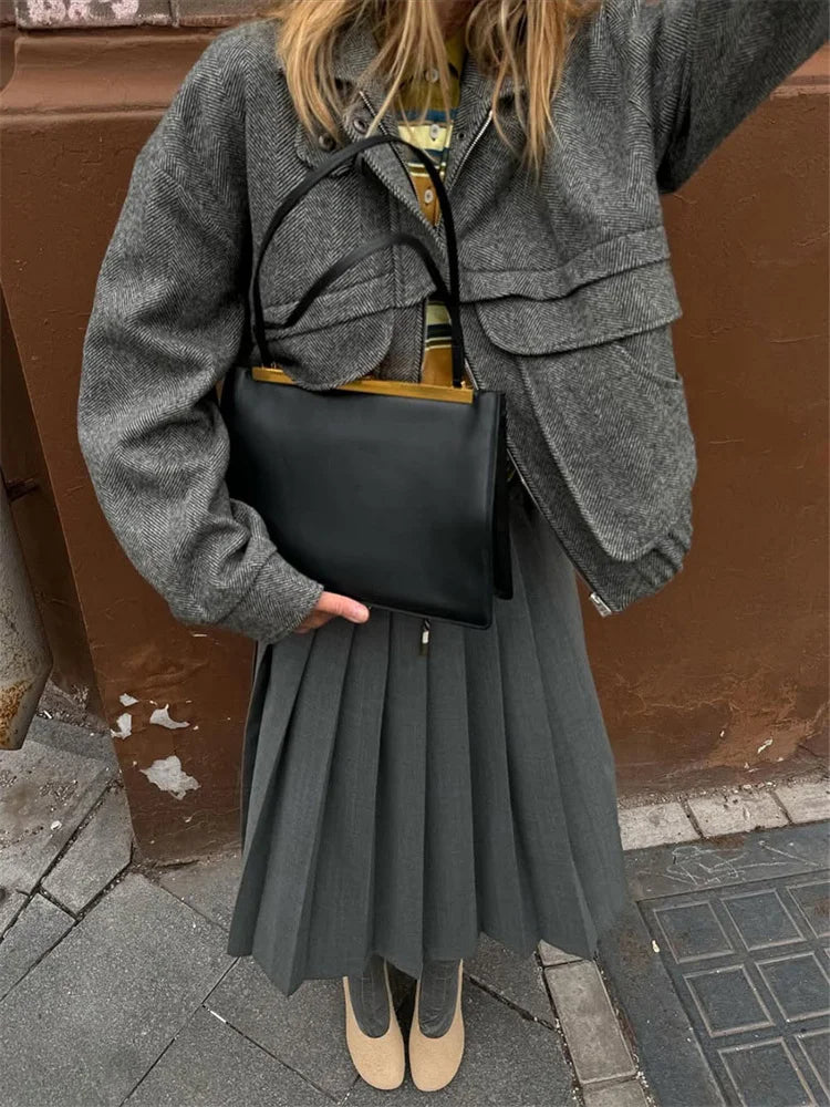 Tossy Autumn Grey Zipper Outwear Jackets Female Solid Loose Patchwork High Waist Cropped Top Coat Streetwear Women's Y2k Jackets.