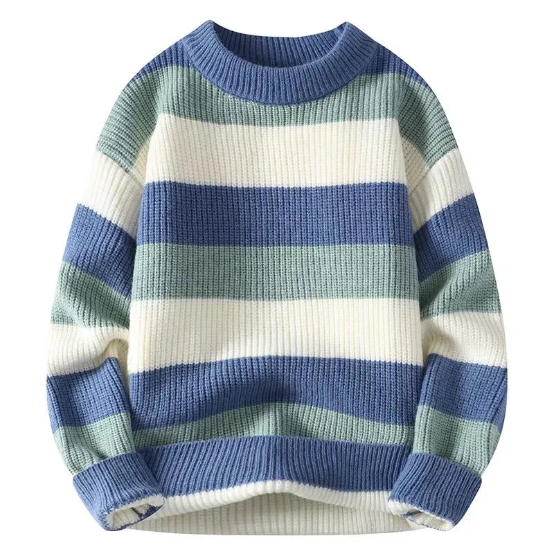 Men's Striped Sweater O-Neck Casual Knit Pullovers Fashion Long Sleeve Knitted Sweater Men Autumn Winter Warm Y2K Knitwear Tops.