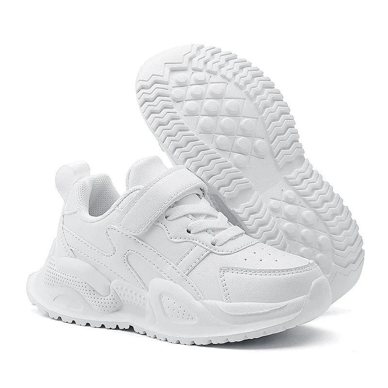 Weiße Kinder-Freizeitschuhe aus Leder für Jungen und Mädchen, Outdoor-Laufschuhe, atmungsaktives Mesh, für Kinder, Schule, Wandern, Sport, rutschfest.