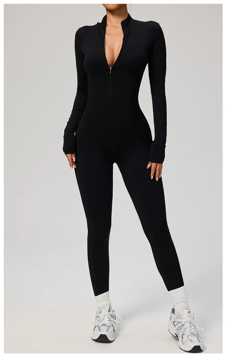 TRY TO BN Sports Yoga Jumpsuit Long Sleeves Zipper Sportswear Fitness Pants Workout Bodysuit One Piece Tights Women Gym Clothing