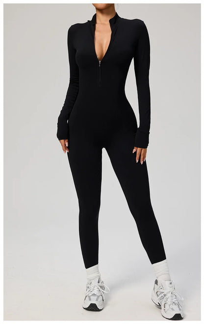 TRY TO BN Sports Yoga Jumpsuit Long Sleeves Zipper Sportswear Fitness Pants Workout Bodysuit One Piece Tights Women Gym Clothing