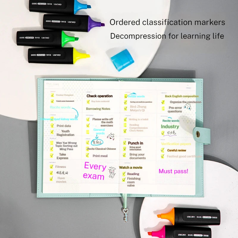 Deli 10-teiliges Textmarker-Set, große Kapazität, Meißelspitze, Bonbonfarben-Marker, Studenten-Briefpapier, Schulbedarf.